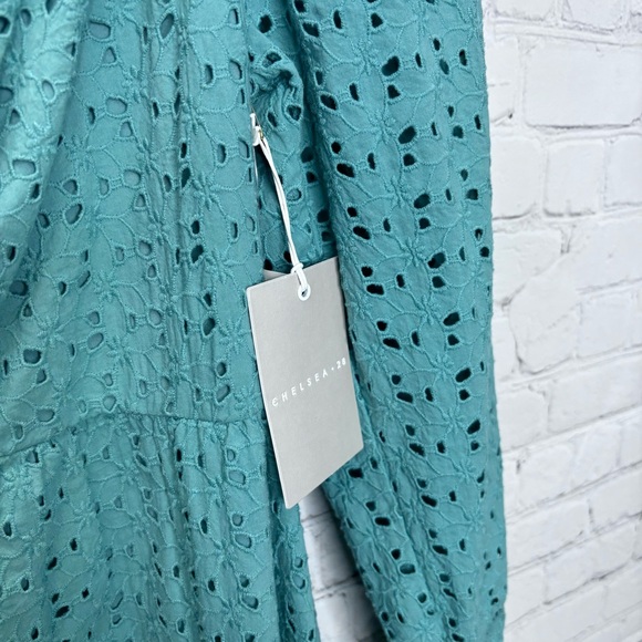 Chelsea 28 CINCHED FRONT EYELET LONG SLEEVE A-LINE DRESS IN GREEN SEAGLASS - Picture 5 of 10